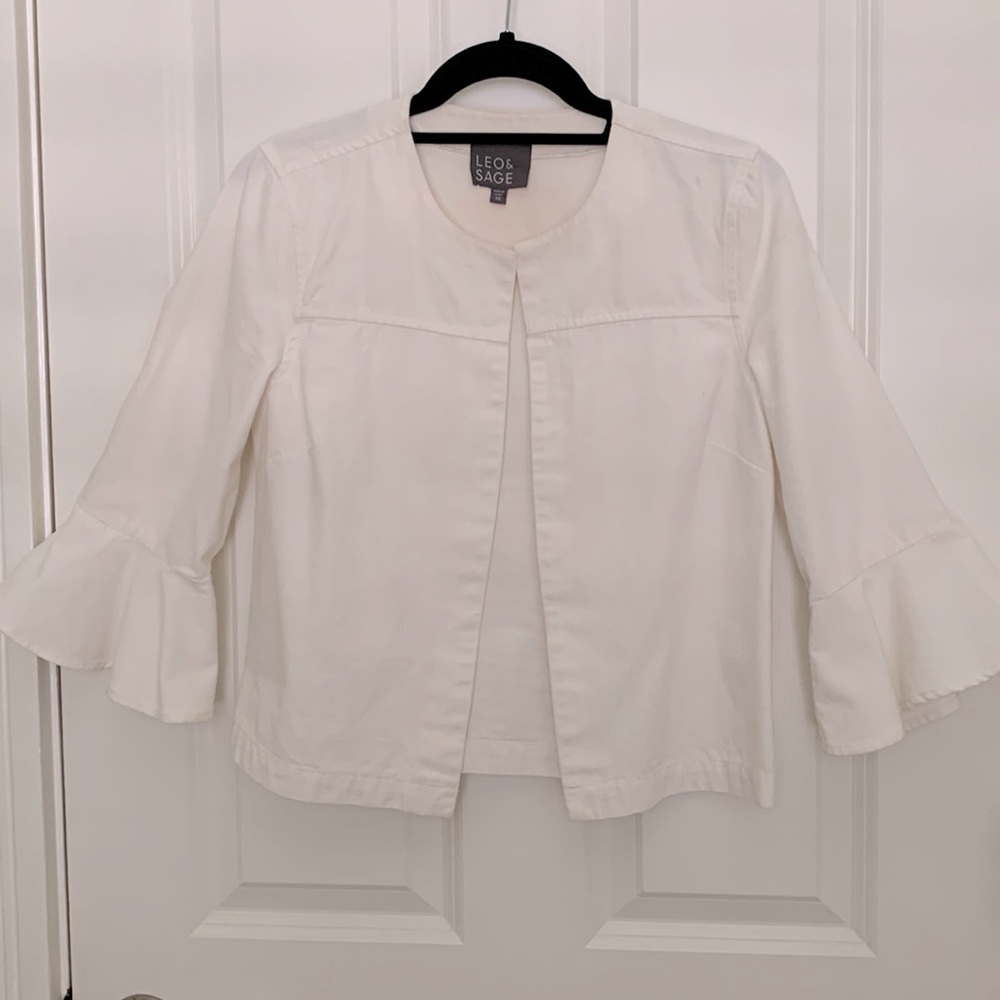Leo & Sage Cropped Jacket with 3/4 Sleeve, Off-White, Size XS